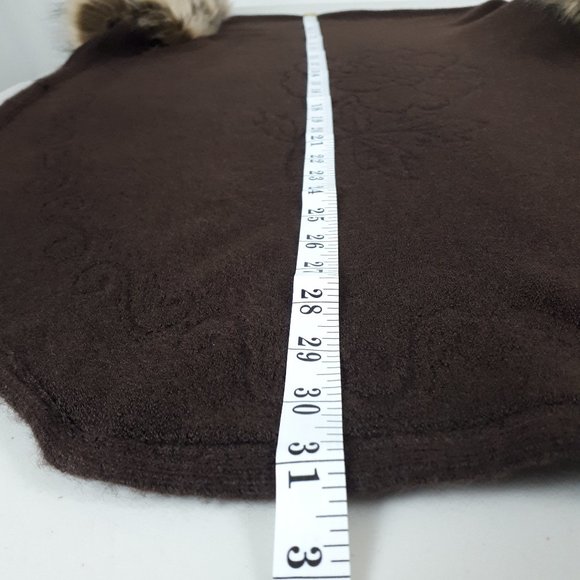 Brown Faux Fur Trim Floral Embossed Wrap Shawl - Picture 5 of 7